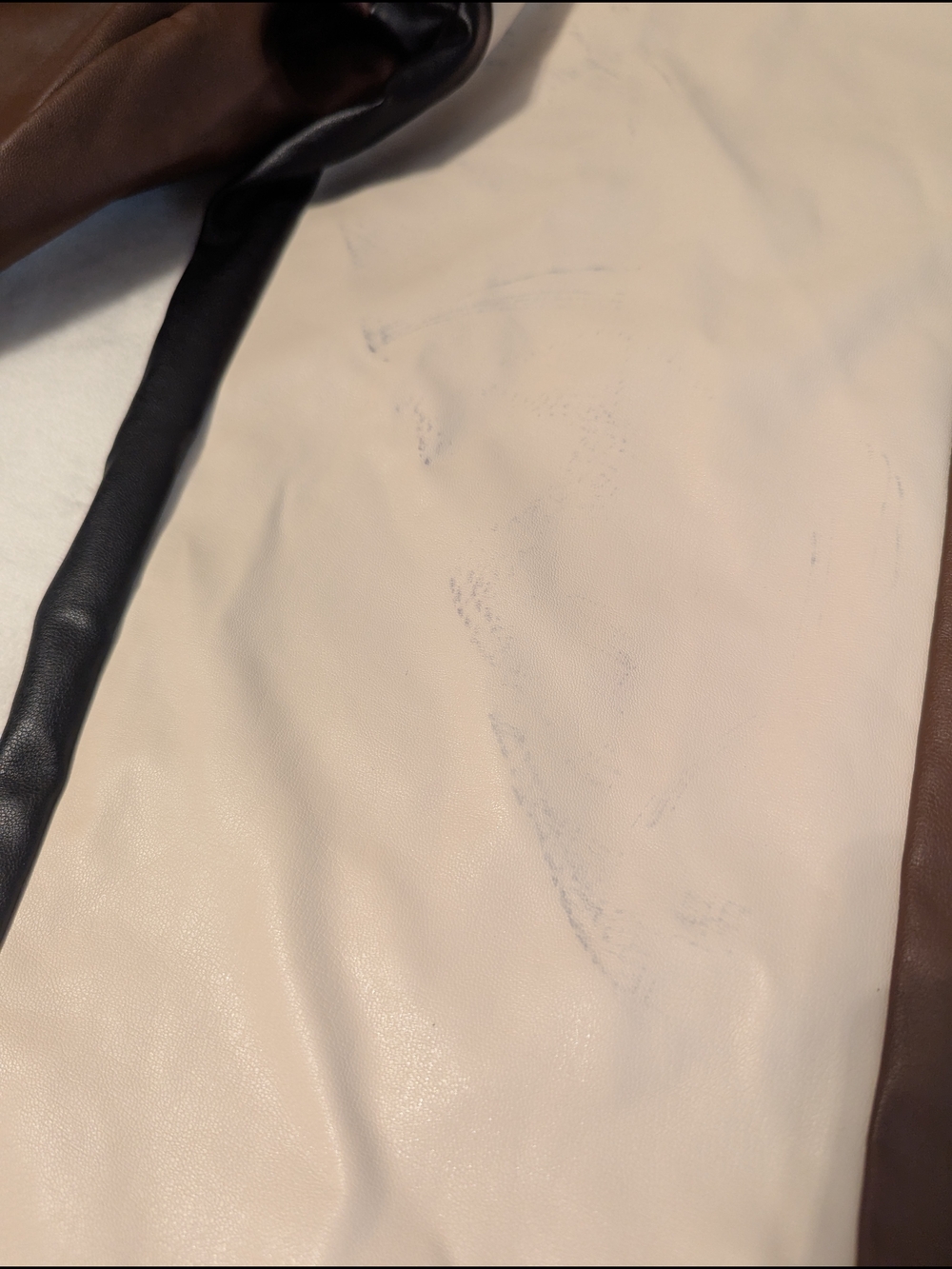 Colorblock Faux Leather Women’s Pants - Brown/Black/Cream - Picture 5 of 6